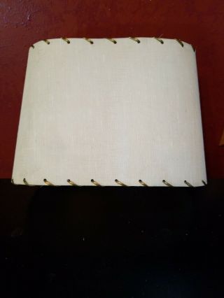 Vintage Oval Textured Fiberglass Clip On Lamp Shade W/ Gold Stitching Cream Tan