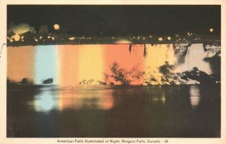Niagara Falls,  American Falls Illuminated At Night,  Canada,  Vintage Postcard G170