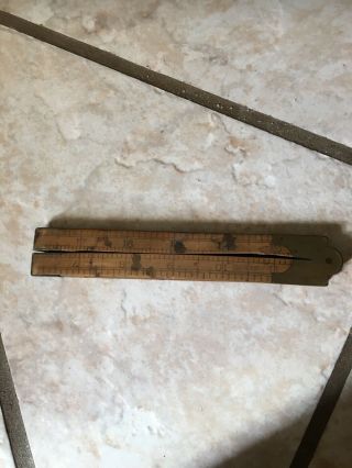 Antique Stanley No 53 1/2 Wood And Brass Folding 24 Inch Ruler
