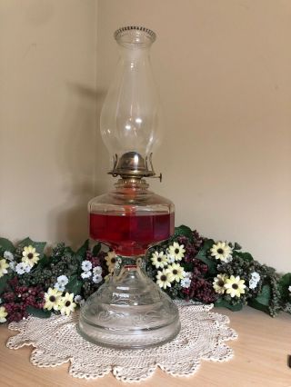 Vintage Eagle Kerosene/oil/hurricane Lamp With Beaded Top Chimney Clear Glass