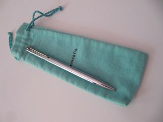 Vintage Tiffany & Co Stainless Steel Chrome T Clip Ballpoint Pen & Pouch