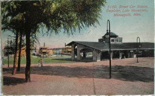 1913 Street Car Station Excelsior Lake Minnetonka Minneapolis Minnesota Postcard