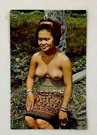 Rare Native Borneo Dayak Girl Sarawak Female Semi Nude Real Post Card Photo 3