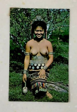 Rare Native Borneo Dayak Girl Sarawak Female Semi Nude Real Post Card Photo 2