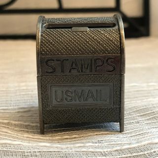 Vintage Metal Hinged Usps Us Mail Box Stamp Roll Holder Dispenser