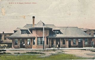 C1910 O.  S.  L.  Railroad Depot Station,  Caldwell Idaho Hand Colored Postcard