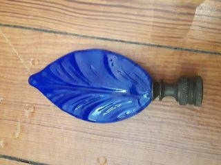 Vintage Blue Glass Lamp Finial,  Leaf Form