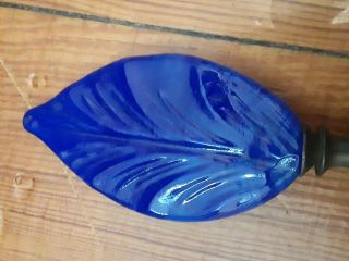 Vintage Blue Glass Lamp Finial,  Leaf Form 2