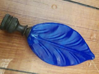 Vintage Blue Glass Lamp Finial,  Leaf Form 3