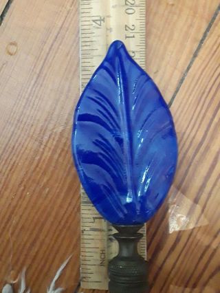 Vintage Blue Glass Lamp Finial,  Leaf Form 5