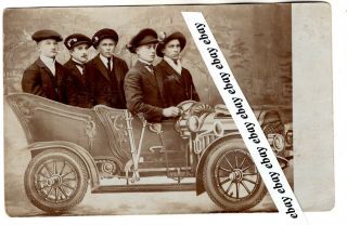 Early 1900 Men W Hats In Artificial Car Antique Studio Photo Europe