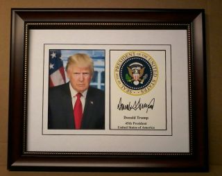 President Donald Trump Presidential Seal Autograph 8 X 10 Photo Framed 264025857