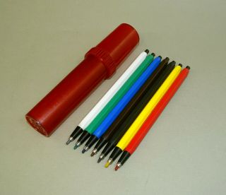 Set Of 7 Vintage Russian Soviet Mechanical Pencils Kimek W/ Round Red Box