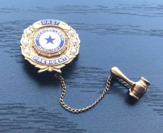 Vintage 10k Gold American Legion Auxiliary Past President Pin & Gavel Pearl