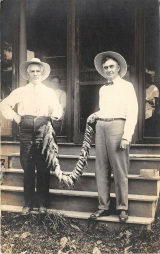 Lakeside Ohio 1916 Rppc Real Photo Postcard Men With String Of Fish