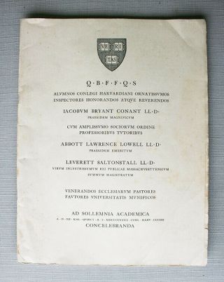 Rare Graduation Program Harvard University - All In Latin - 1940 - Jfk