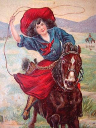 Vintage Embossed Color Postcard,  Western Belle Of The Plain Cowgirl Rider,  2