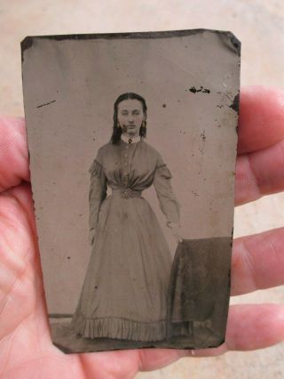 Antique Civil War Gorgeous Southern Full - View Girl/woman Cdv - Size Tintype