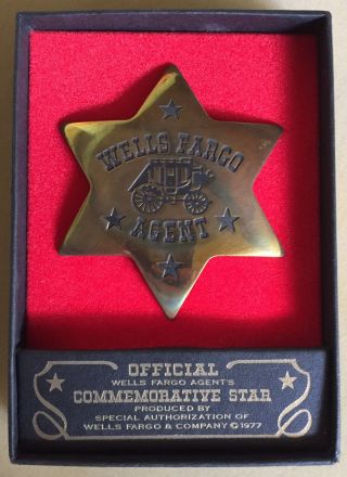 Wells Fargo Agent Commemorative Star Souvenir Badge 1977 W/original Box