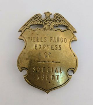Vtg Wells Fargo Express Co Special Agent Brass Badge Pin