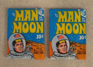 2 Man On The Moon Bubble Gum Packs With Trading Cards Vintage Topps Rare