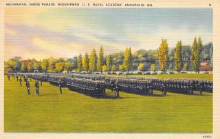 Annapolis Maryland 1940s Postcard Midshipmen On Dress Parade Naval Navy Academy