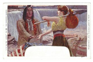 Native American Indian And Female European Interaction Trade Postcard