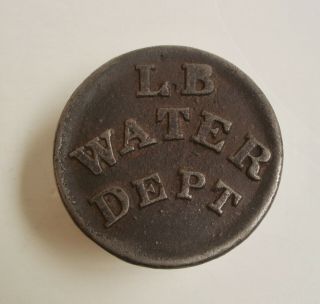 Antique,  Long Beach California Water Dept.  Cast Iron Meter Cap,  Pipe Cover