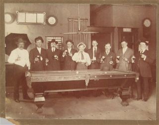 C1910s Billiards Parlor / Pool Hall Interior Cabinet Card Photograph 2