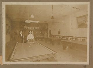 C1910s Billiards Parlor / Pool Hall Interior Cabinet Card Photograph 1