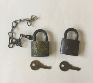 Vintage - Us Military - Brass - Padlocks - W / Chain & Keys American Lock Co