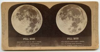 Full Moon Photo With Telescope By Prf.  Draper Vintage Bierstadt Stereoview
