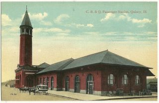 C & B & Q Passenger Station Quincey Il Illinois Railroad Train Depot Postcard