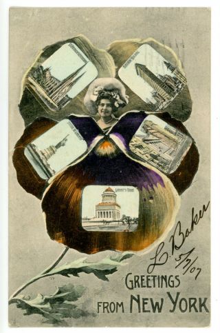 York City Nyc - Violet Flower Girl - Multi - View Postcard Flatiron Building
