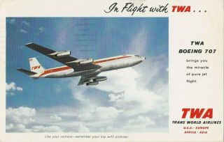 T.  W.  A.  Boeing 707 Trans World Airlines 1960 Advertising Postcard