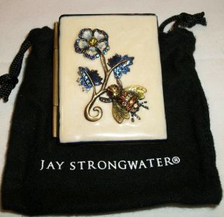 Jay Strongwater Bee Floral Double Folding Swarovski Crystal Enamel Picture Frame