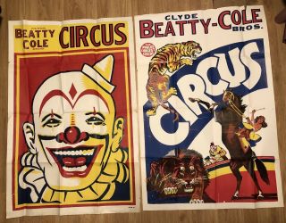Vintage Beatty Cole Bros Circus Poster X2 Large 28x42 Bright Colored