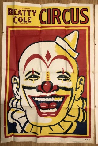 Vintage BEATTY COLE BROS CIRCUS POSTER x2 LARGE 28x42 Bright Colored 2