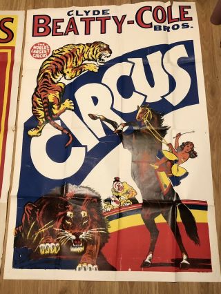 Vintage BEATTY COLE BROS CIRCUS POSTER x2 LARGE 28x42 Bright Colored 8