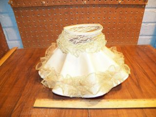 Vintage White Ruffled Plastic Crown Clip On Lamp Shade W Lace Skirt