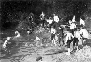 Photo 1890s Detroit " Young Boys At Swimming Hole "