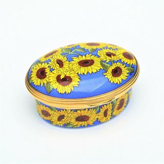 Halcyon Days Sunflowers On Blue Enameled Box