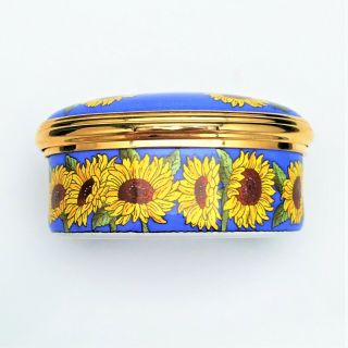 Halcyon Days Sunflowers on Blue Enameled Box 3