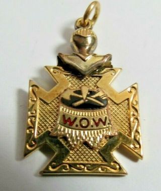 Vintage W.  O.  W.  Woodmen Of The World Knights Gold Filled Black Red Pin Watch Fob