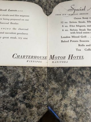 Winnipeg Resturant Menu Charterhouse Motor Hotel Herford Bull Sign 3