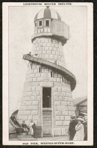 1910 Weston Mare Lighthouse Helter Skelter Ride On The Old Pier Postcard