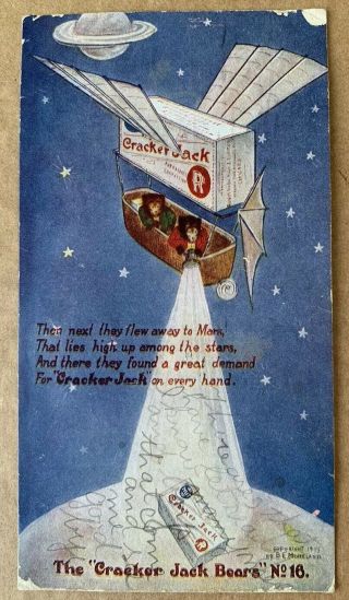 Vintage Cracker Jack Bears Post Card 16 Bears Flying To The Moon 1907