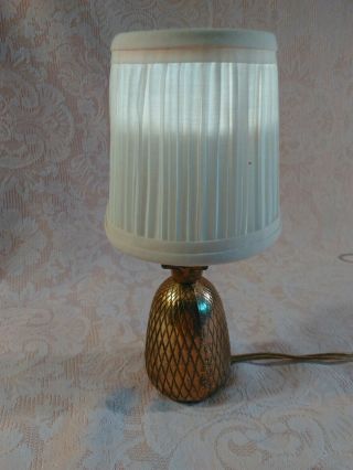 Vintage Small 6” Brass Pineapple Accent Lamp W/shade