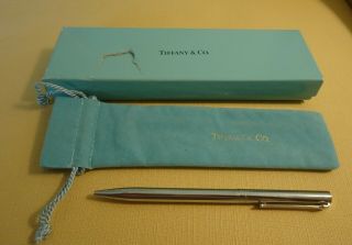 Authentic Tiffany & Co.  Sterling Silver 925 T Ballpoint Pen W/ Bag & Box