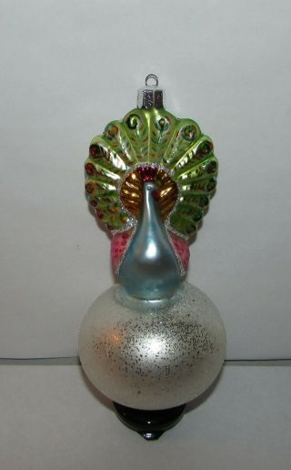 Radko Blown Glass Peacock On Ball Vintage - Inspired Christmas Ornament 6.  25 "